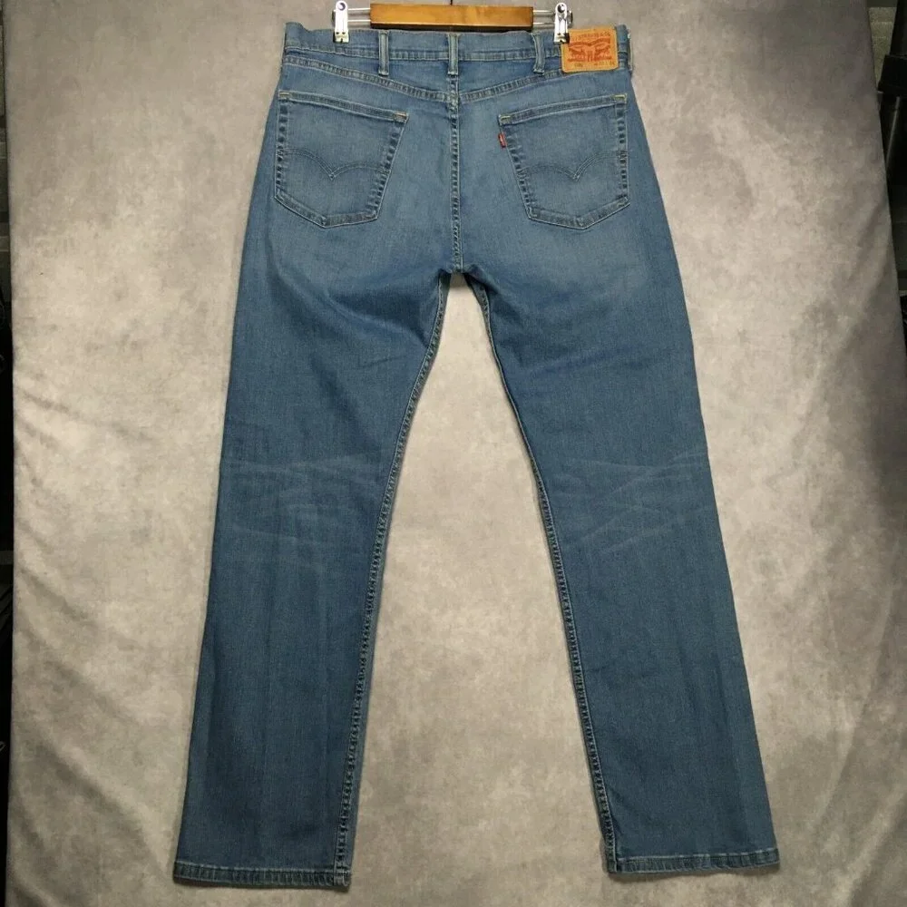 Levis Mens 505‎ Regular Fit Blue Jeans size 38x34 Stretch Denim Pants Zipper Fly